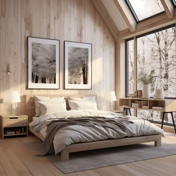 Gesundes Schlafzimmer mit Massivholz Möbeln.